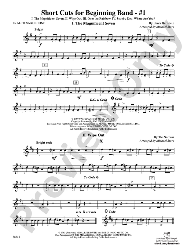 Short Cuts for Beginning Band 1 Eflat Alto Saxophone Eflat Alto