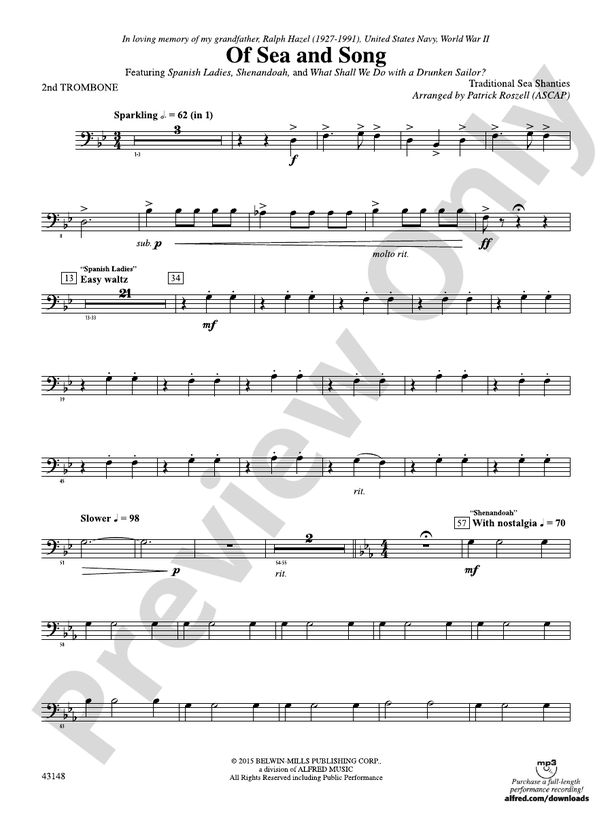 Of Sea and Song: 2nd Trombone: 2nd Trombone Part - Digital Sheet Music ...