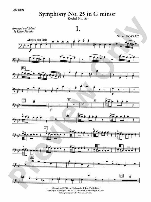 Mozart's Symphony No. 25 in G Minor, 1st & 2nd Movements Bassoon