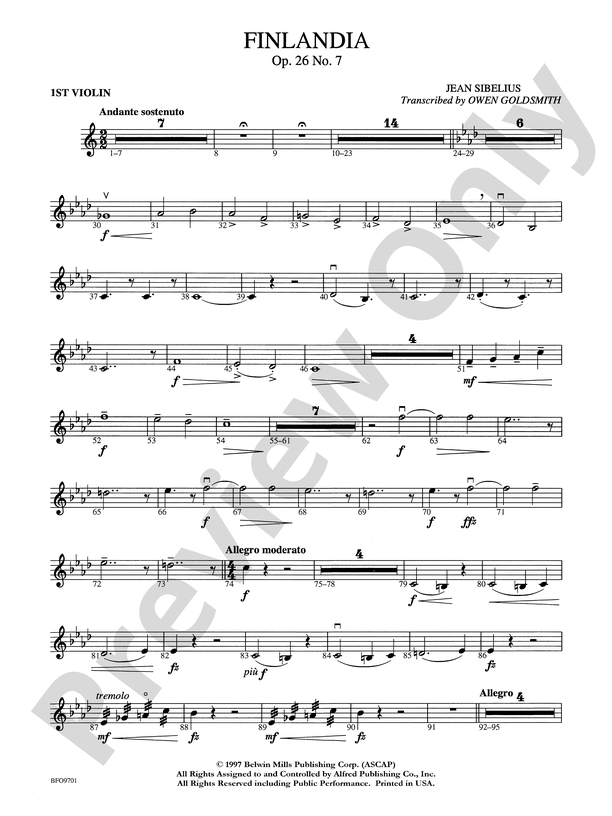 Finlandia 1st Violin 1st Violin Part Digital Sheet Music Download 1878