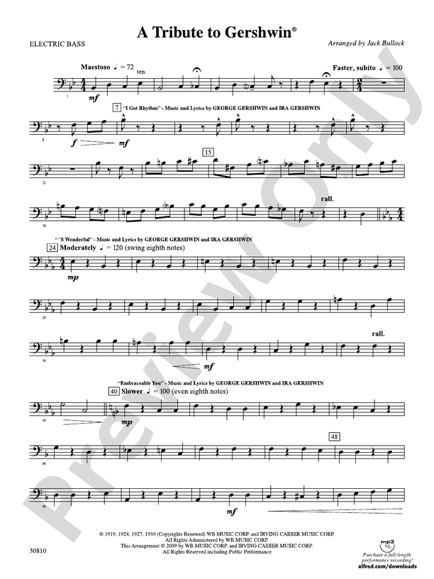 A Tribute to Gershwin Electric Bass Electric Bass Part Digital