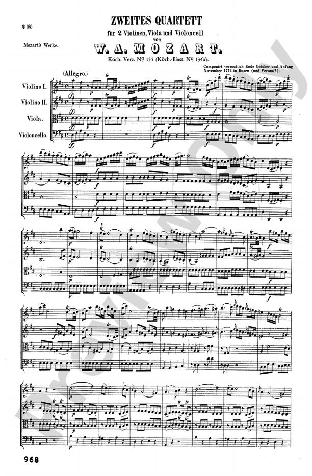 Mozart String Quartets String Quartet in D Major, K. 155 Part