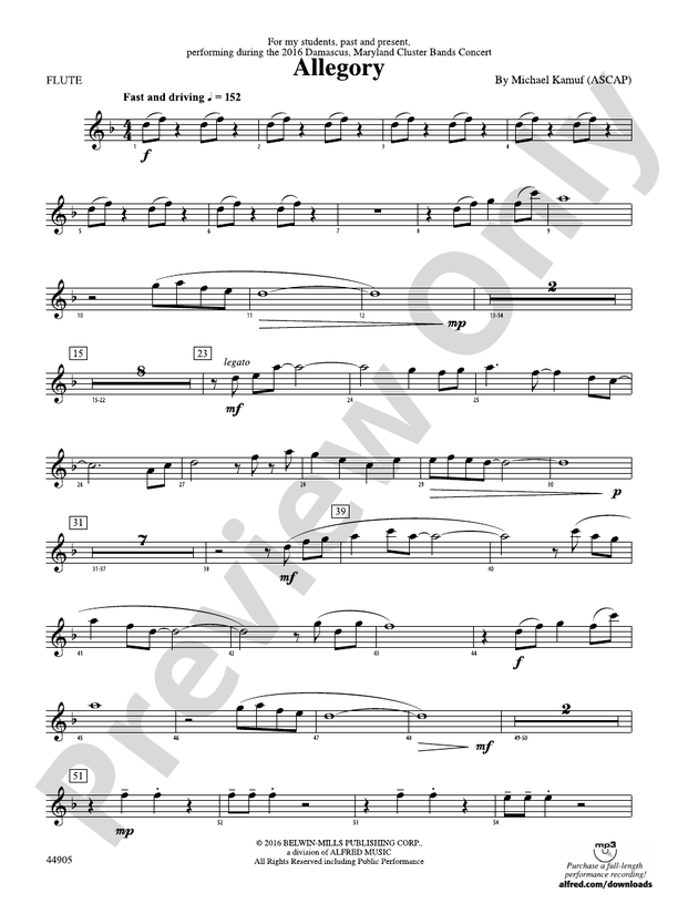 Allegory: Flute: Flute Part - Digital Sheet Music Download