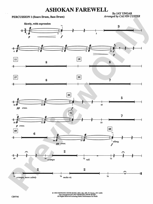 Ashokan Farewell (from The Civil War) 1st Percussion 1st Percussion