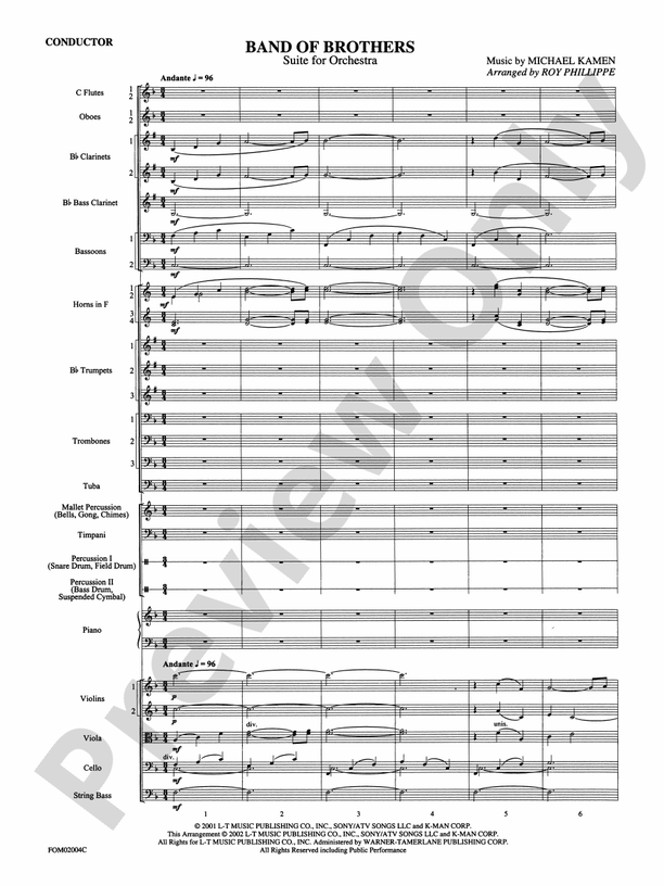 Band of Brothers Full Orchestra Conductor Score & Parts Michael Kamen