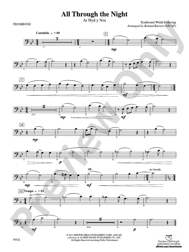 All Through the Night 1st Trombone 1st Trombone Part Digital Sheet
