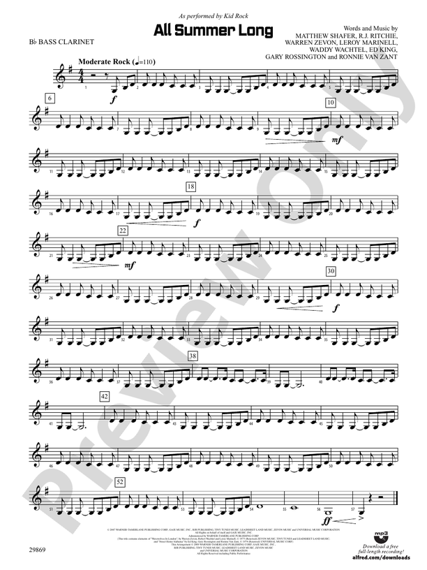 All Summer Long Bflat Bass Bflat Bass Part