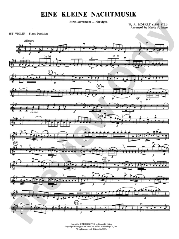 Eine Kleine Nachtmusik 1st Movement 1st Violin 1st Violin Part Digital Sheet Music Download
