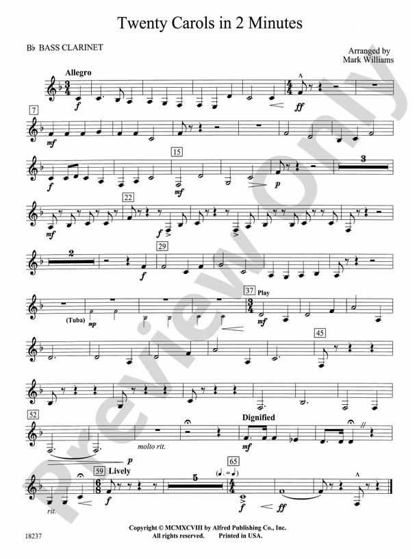 Twenty Carols In 2 Minutes: B-flat Bass Clarinet: B-flat Bass Clarinet ...