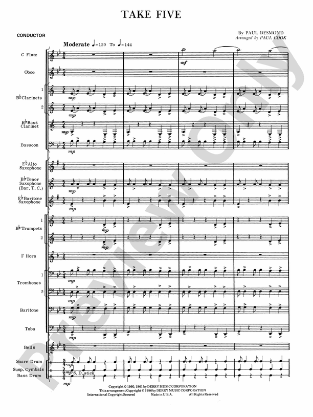 Take Five: Score: Concert Band Score - Digital Sheet Music Download