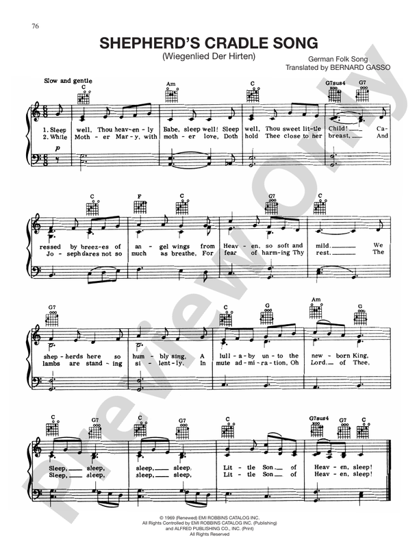 Shepherd's Cradle Song Piano/Vocal/Chords Digital Sheet Music Download