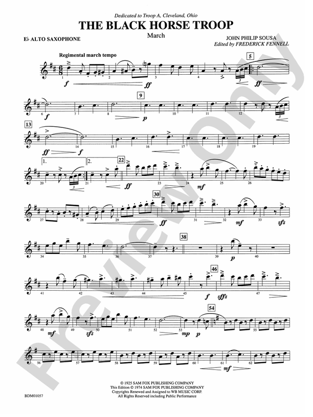 Black Horse Troop Eflat Alto Saxophone Eflat Alto Saxophone Part