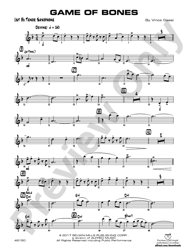 Game of Bones Bflat Tenor Saxophone Bflat Tenor Saxophone Part