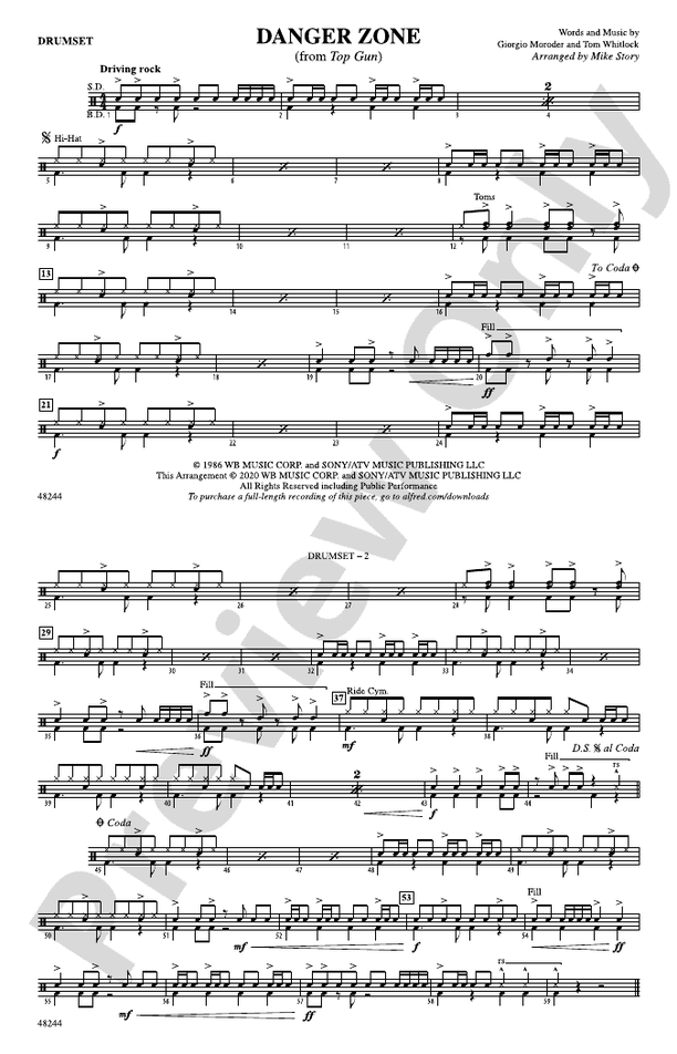 Danger Zone: Drums: Drums Part - Digital Sheet Music Download