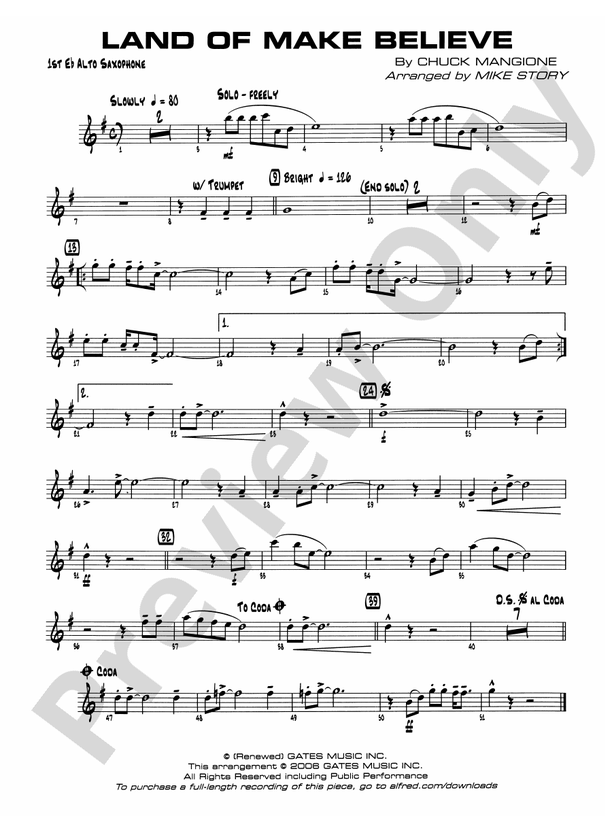 Land of Make Believe Eflat Alto Saxophone Eflat Alto Saxophone Part Digital Sheet Music