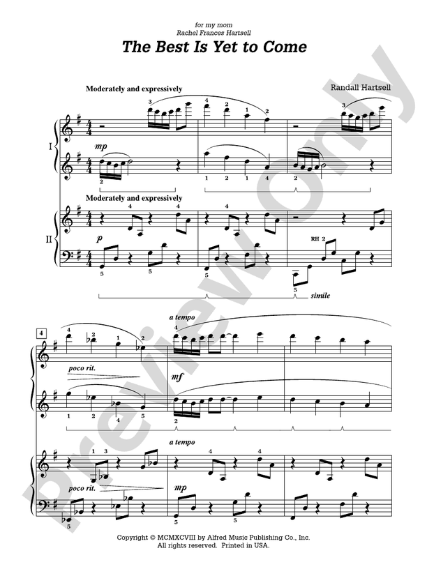 The Best Is Yet to Come Piano Duo (2 Pianos, 4 Hands) Piano Randall Hartsell Digital Sheet