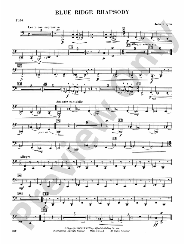 Blue Ridge Rhapsody: Tuba: Tuba Part - Digital Sheet Music Download