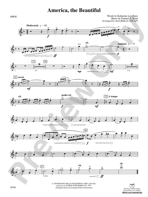 America, the Beautiful: Oboe: Oboe Part - Digital Sheet Music Download