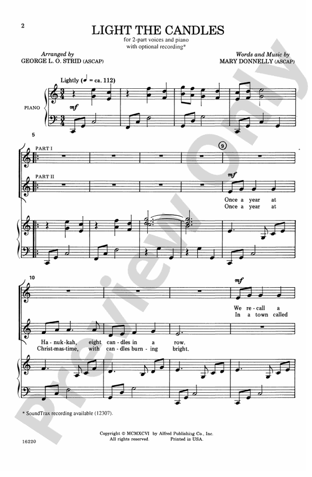 Light the Candles 2Part Choral Octavo Mary Donnelly Digital Sheet