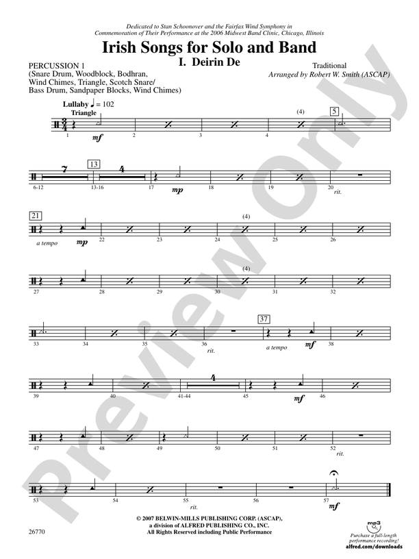 Irish Songs 1st Percussion 1st Percussion Part Digital Sheet Music