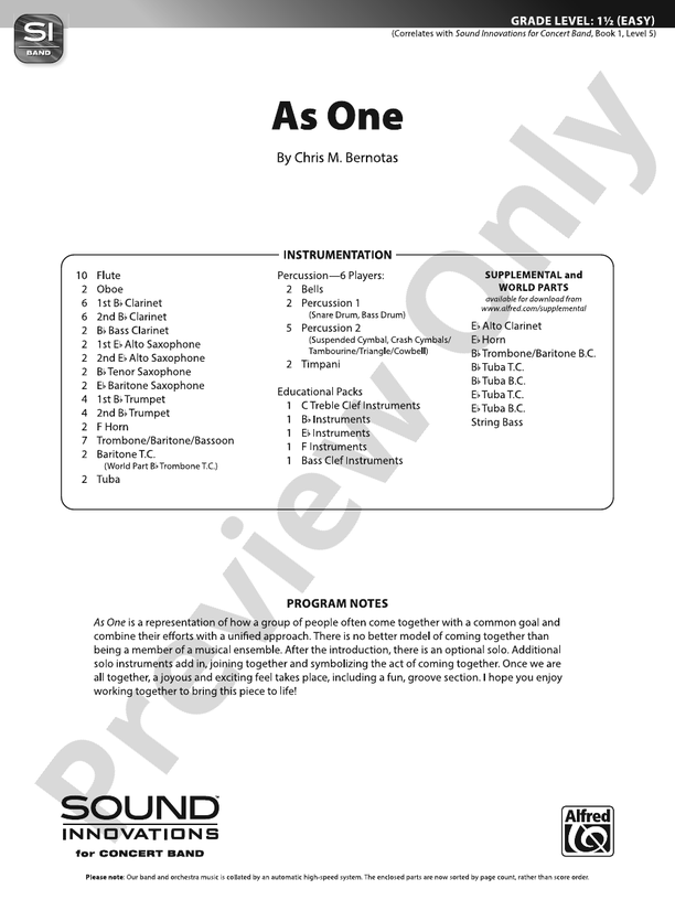 As One: Score: Concert Band Score - Digital Sheet Music Download