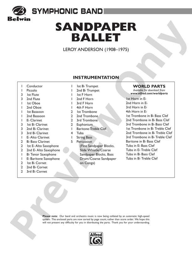 Sandpaper Ballet Concert Band Conductor Score & Parts Leroy Anderson