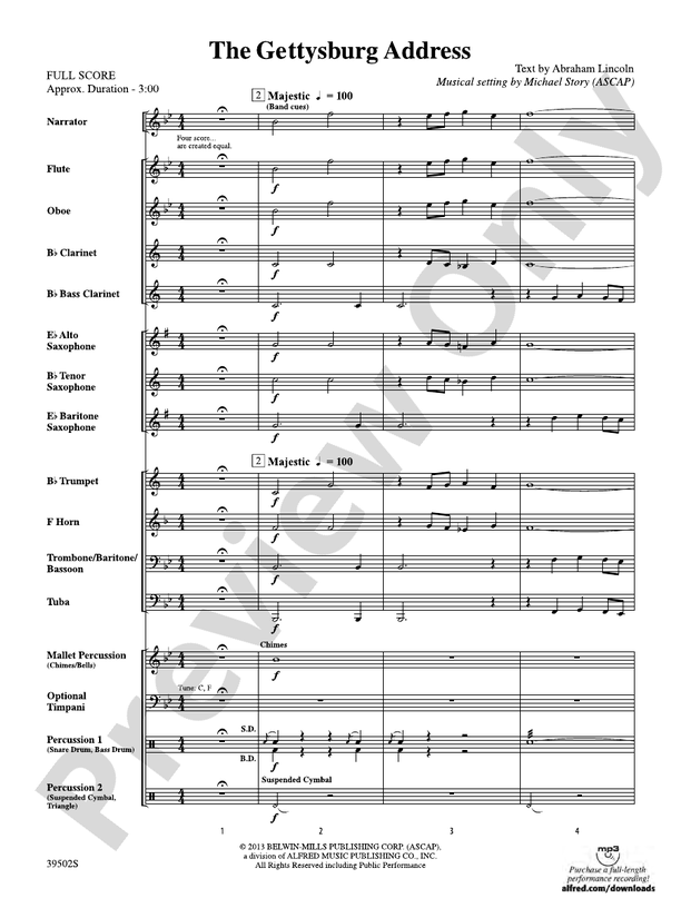 The Gettysburg Address Concert Band Conductor Score Parts Abraham