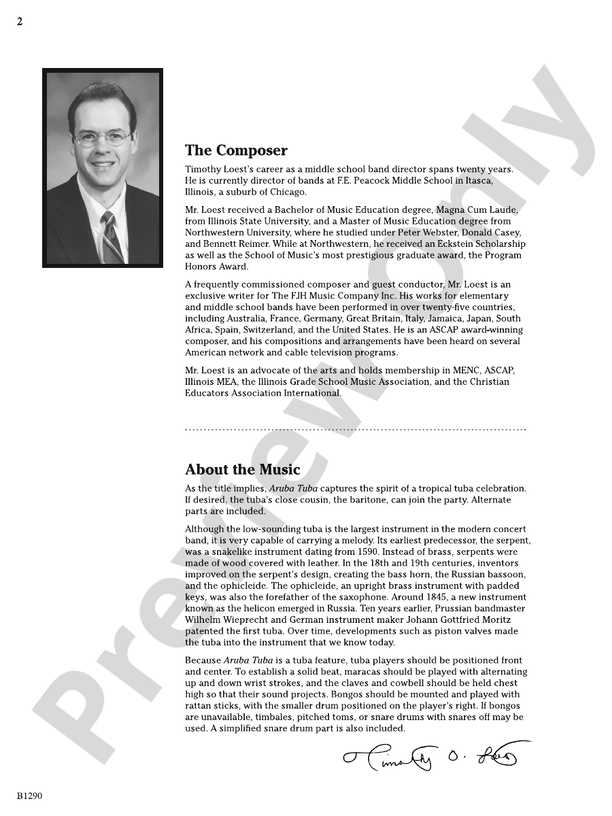 Aruba Tuba Score Timothy Loest Digital Sheet Music Download