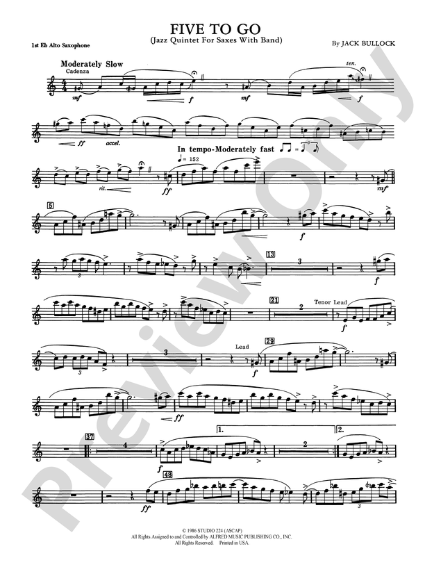 Five To Go E Flat Alto Saxophone E Flat Alto Saxophone Part Digital Sheet Music Download 