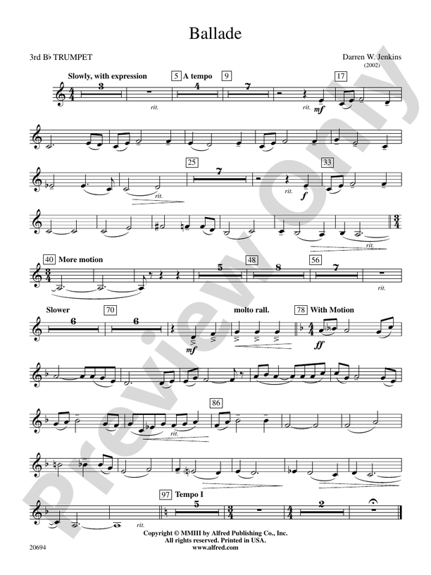 Ballade: 3rd B-flat Trumpet: 3rd B-flat Trumpet Part - Digital Sheet Music Download