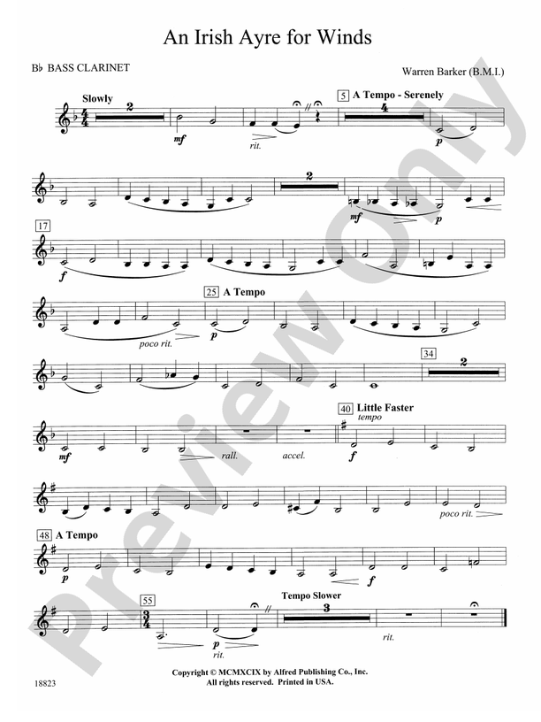 Irish Ayre For Winds: B-flat Bass Clarinet: B-flat Bass Clarinet Part ...