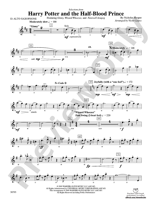 Harry Potter and the HalfBlood Prince, Selections from Eflat Alto