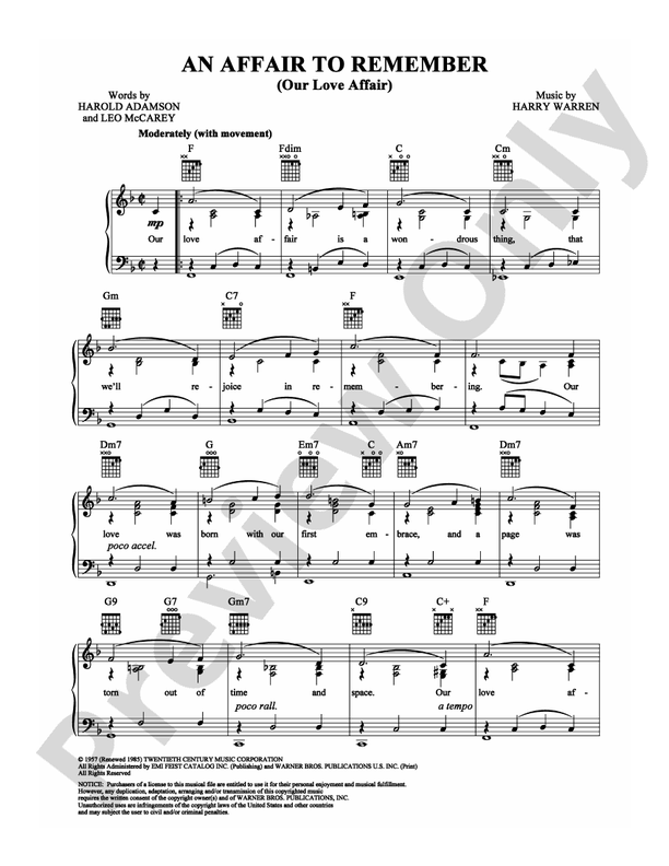 An Affair to Remember (Our Love Affair): Piano/Vocal/Chords: Harry ...