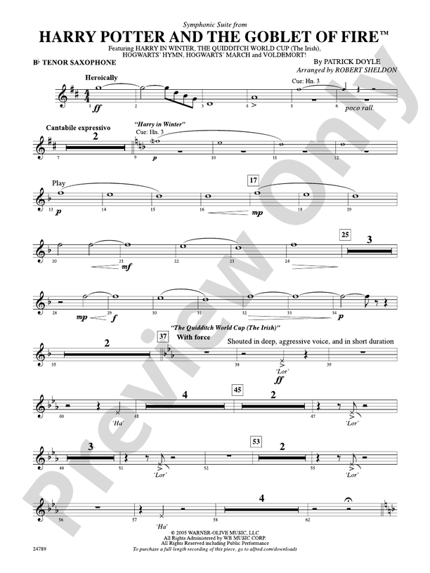 Harry Potter and the Goblet of Fire, Symphonic Suite from Bflat Tenor