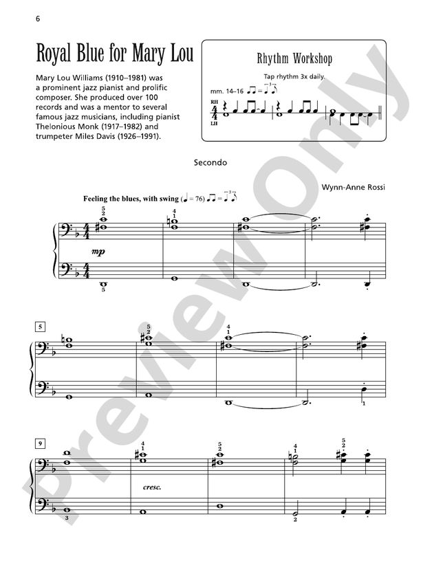 Royal Blue for Mary Lou - Piano Duet (1 Piano, 4 Hands)