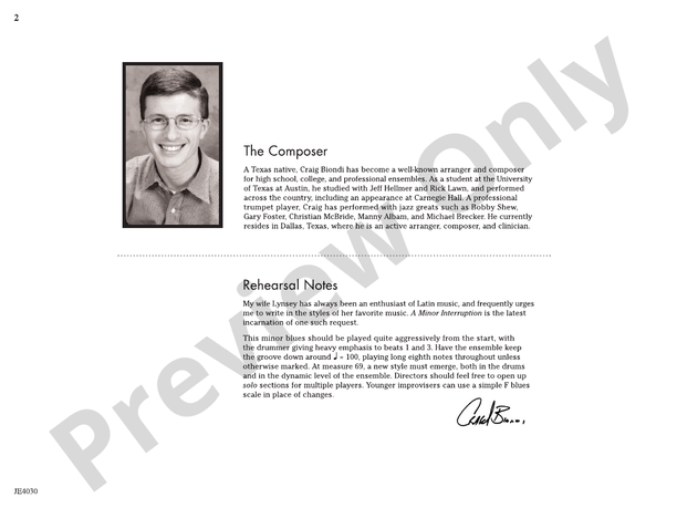 A Minor Interruption: Score: Jazz Ensemble Score: Craig Biondi ...