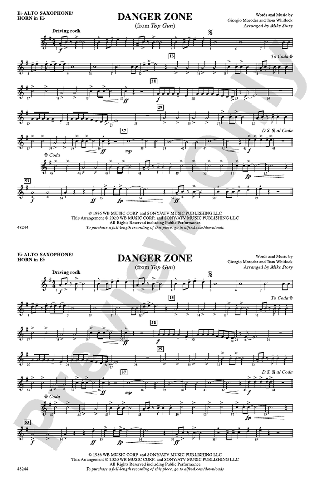 Danger Zone Eflat Alto Saxophone Eflat Alto Saxophone Part
