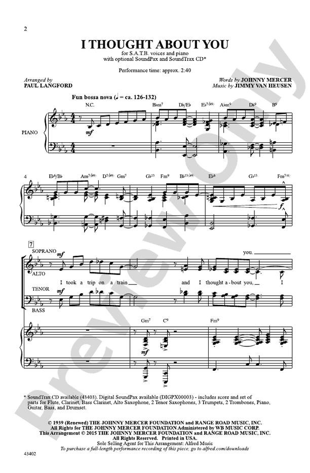 I Thought About You: SATB Choral Octavo: Jimmy Van Heusen