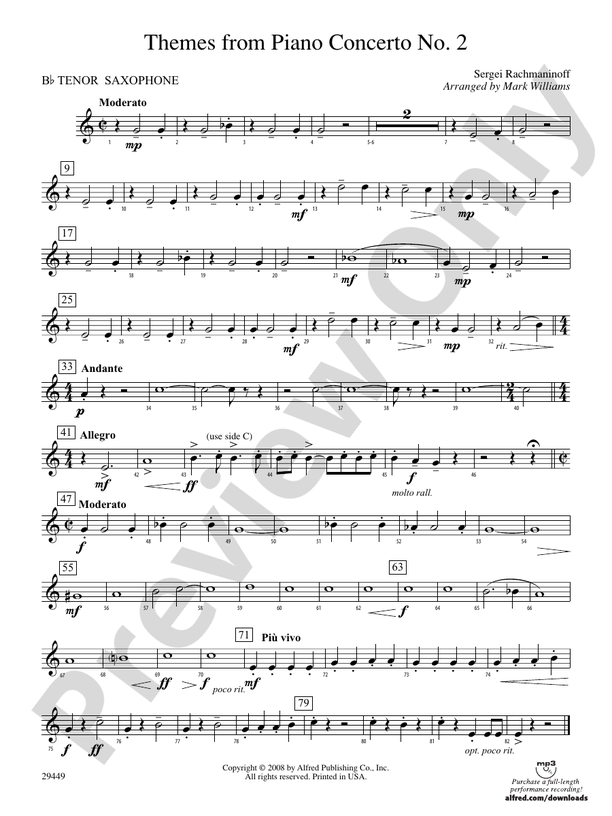 Themes from Piano Concerto No. 2 Bflat Tenor Saxophone Bflat Tenor