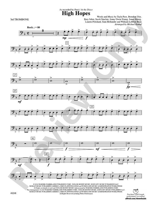 HIGH HOPES/PCB 3rd Trombone 3rd Trombone Part Digital Sheet Music