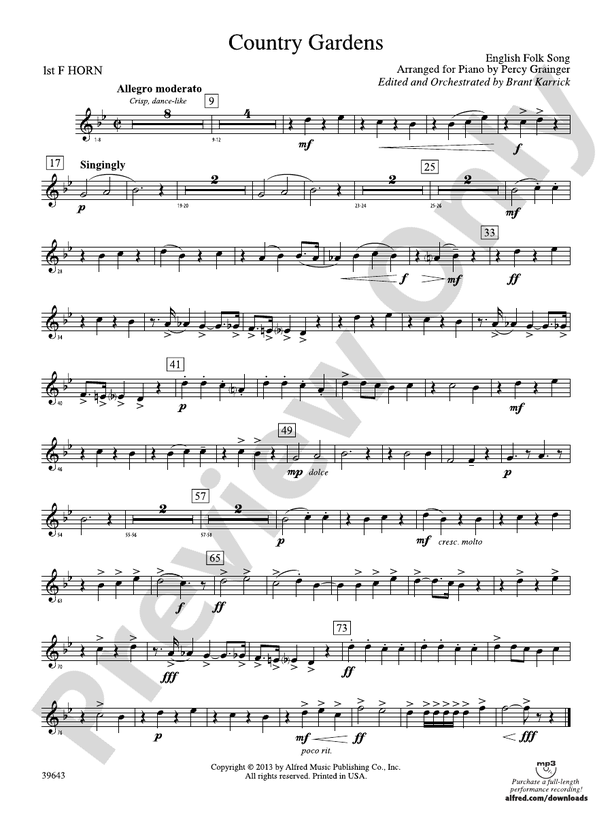 Country Gardens 1st F Horn 1st F Horn Part Digital Sheet Music Download