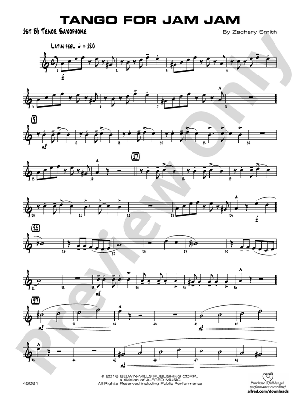 Tango for Jam Jam Bflat Tenor Saxophone Bflat Tenor Saxophone Part