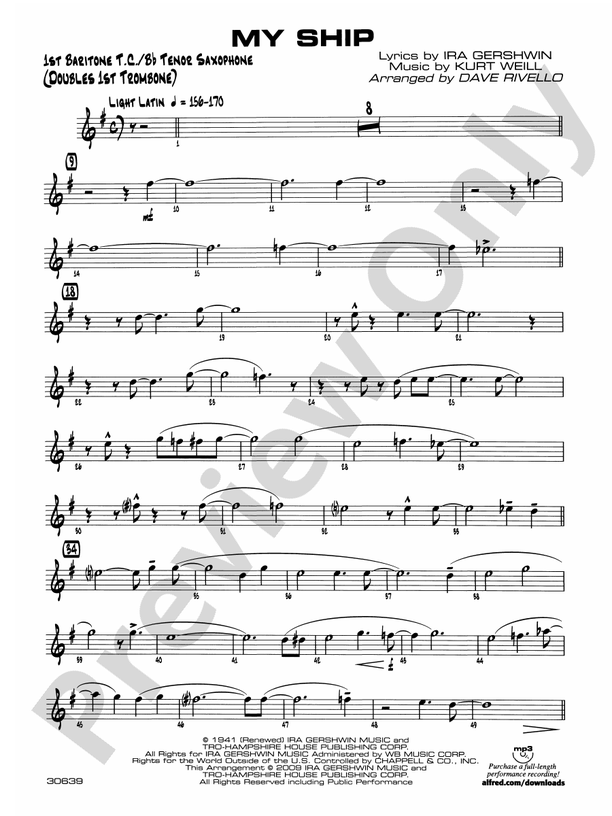 My Ship: Baritone T.C.: Baritone T.C. Part - Digital Sheet Music Download