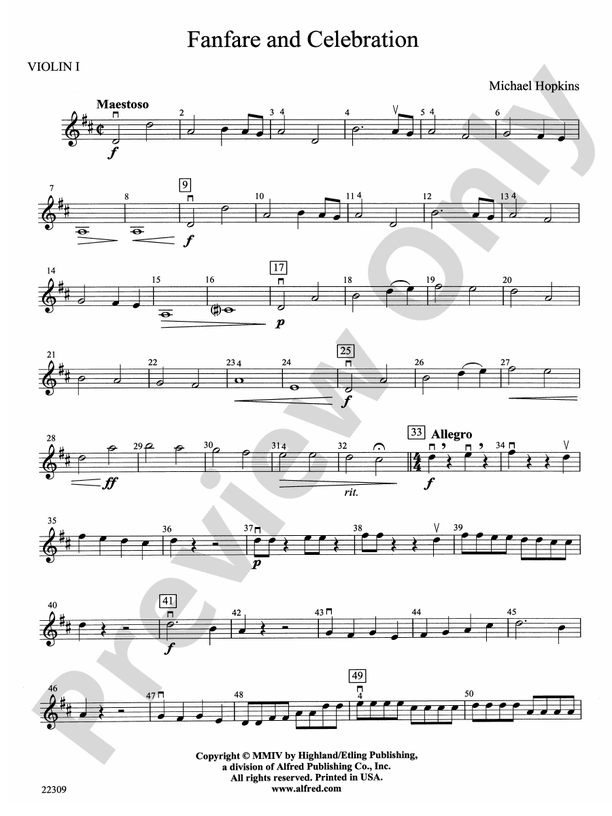 Fanfare and Celebration: 1st Violin: 1st Violin Part - Digital Sheet ...