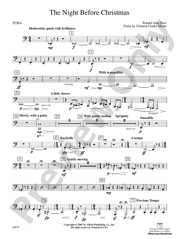 The Night Before Christmas: Tuba: Tuba Part - Digital Sheet Music Download