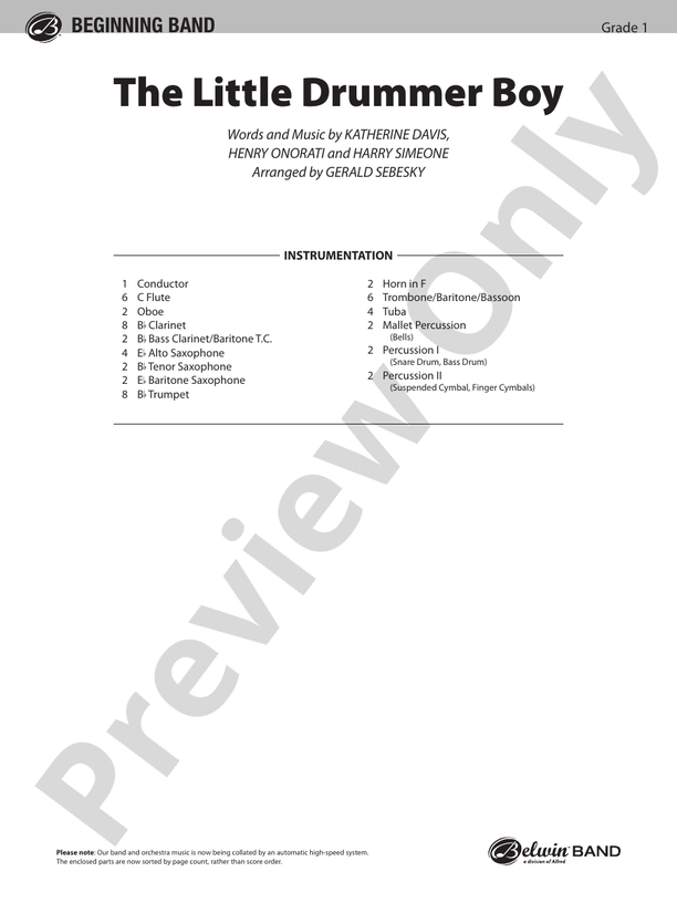 The Little Drummer Boy Score Concert Band Score Digital Sheet Music