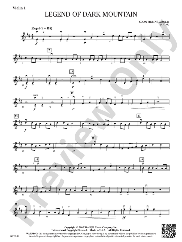 Legend of Dark Mountain: Violin 1: Violin 1 Part: Soon Hee Newbold