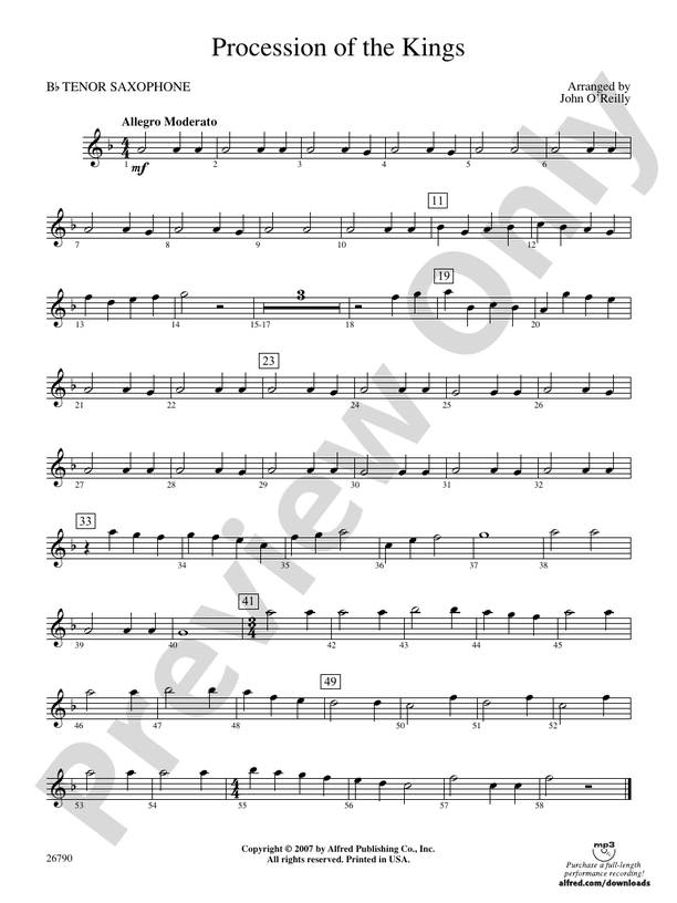 Procession of the Kings: B-flat Tenor Saxophone: B-flat Tenor Saxophone ...