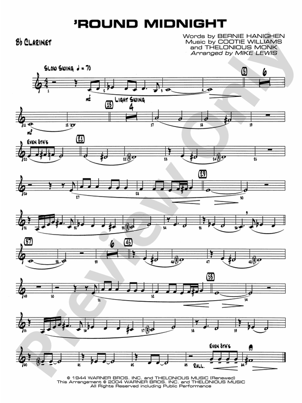 Round Midnight: 1st B-flat Clarinet: 1st B-flat Clarinet Part