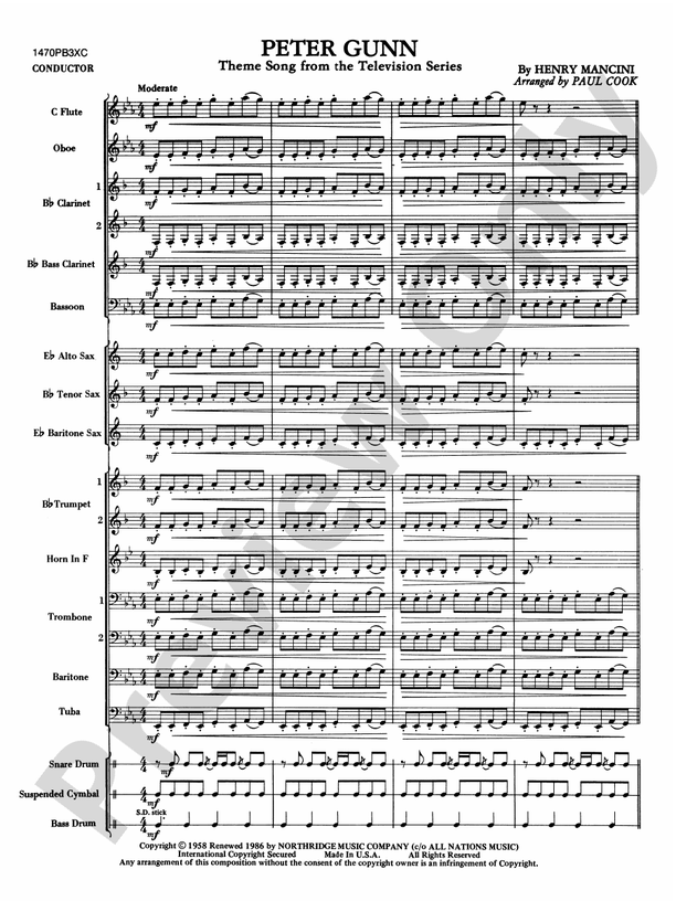 Peter Gunn Score Concert Band Score Digital Sheet Music Download